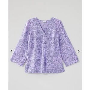 J. Jill Love Linen Purple Paisley Boho Popover Blouse Border Print Boxy Sz Med
